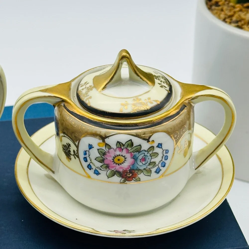 Noritake M Vintage Hand Painted Floral Porcelain Creamer and Sugar Bowl Set